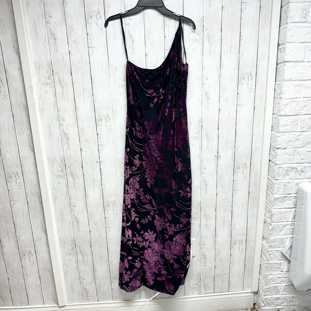 Arianna By Rachel Kaye Evening Gown One Shoulder‎ Maxi Velvet Purple Floral Slit